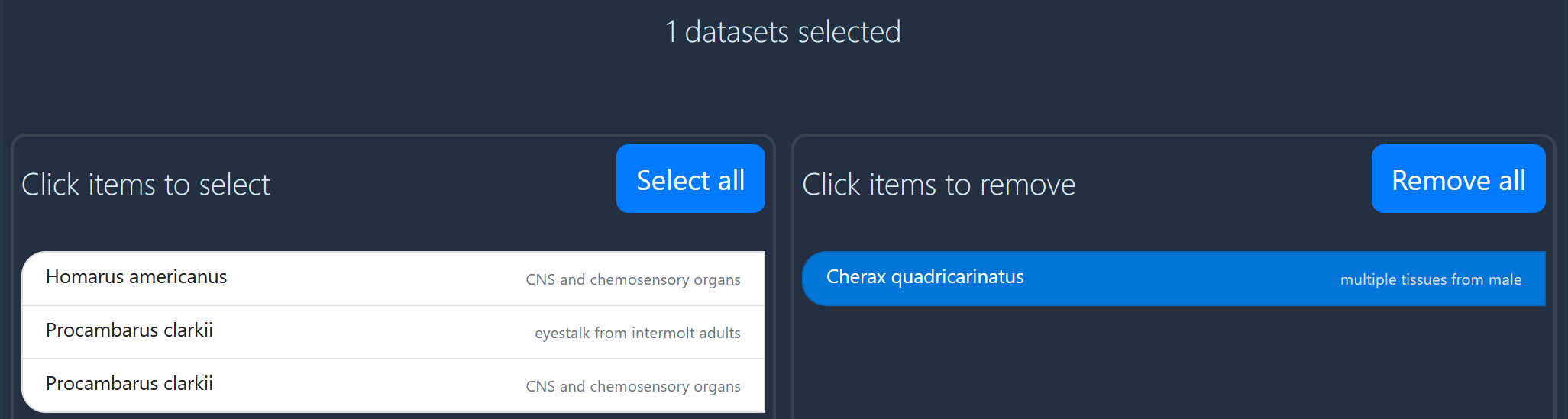 CrusTome dataset selection screenshot